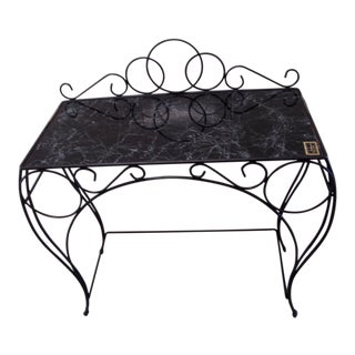 1960s Hollywood Regency Iron Glass Top Vanity Table For Sale