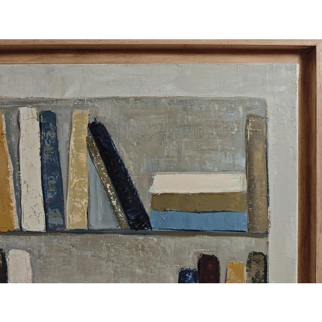 Tan Point D’équilibre, Contemporary Abstract Bookshelf Oil Painting, Framed by Sophie Dumont For Sale - Image 8 of 10