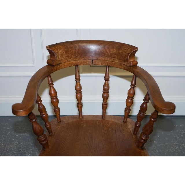 Edwardian Elm Bow Back Smokers Captains Chair, 1900s For Sale - Image 11 of 18