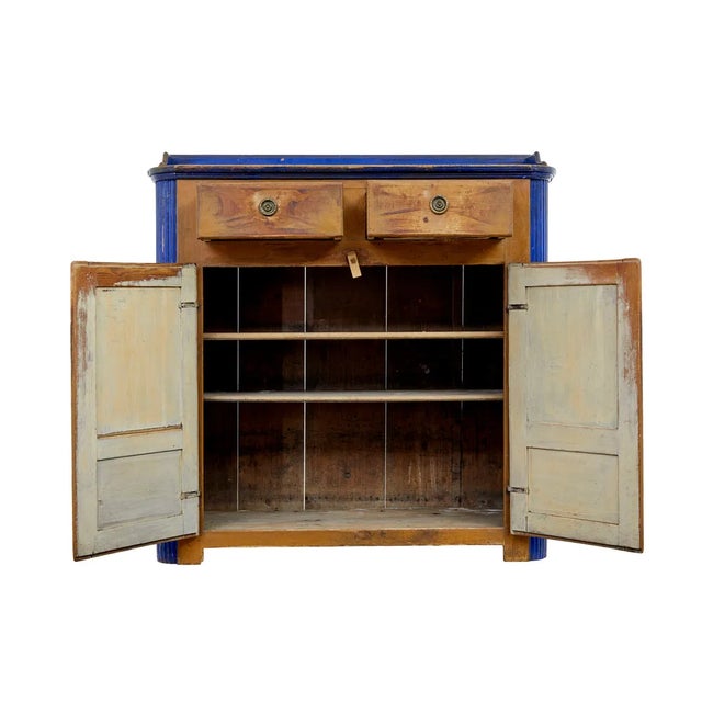 19th Century Swedish Pine Ragwork Painted Kitchen Cupboard, 1880s For Sale - Image 9 of 12