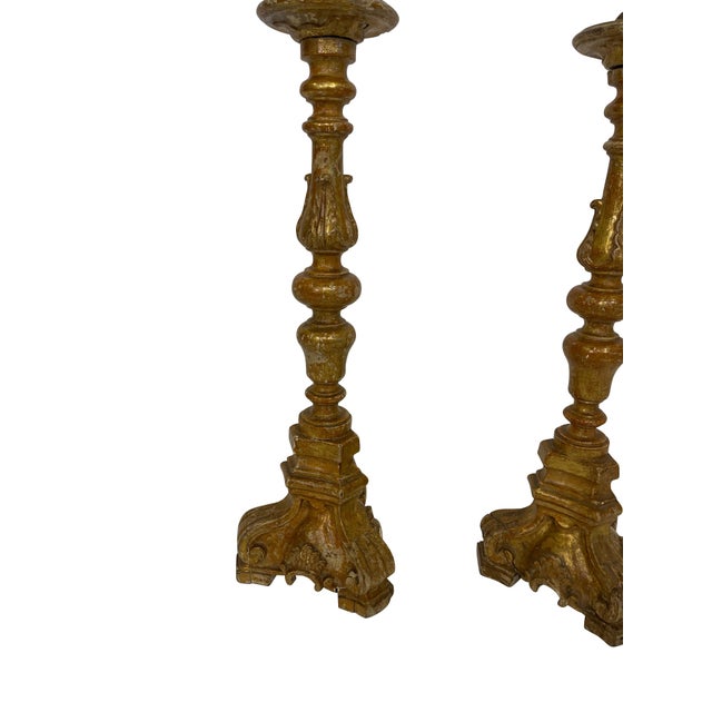 19th Century Antique Italian Baroque Style Gilt Candlesticks Candelabra - A Pair For Sale - Image 18 of 18