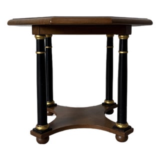 Baker Furniture Regency Style Wooden Side Table With Octagonal Burlwood Top For Sale
