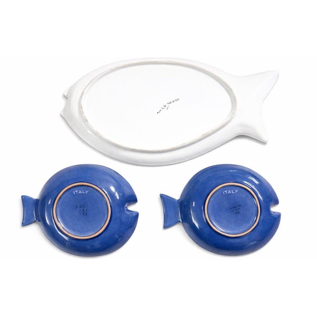 Hollywood Regency Vintage Italian Ceramic Fish Shaped Serving Plater & Bowls - Set of 3 For Sale - Image 4 of 8