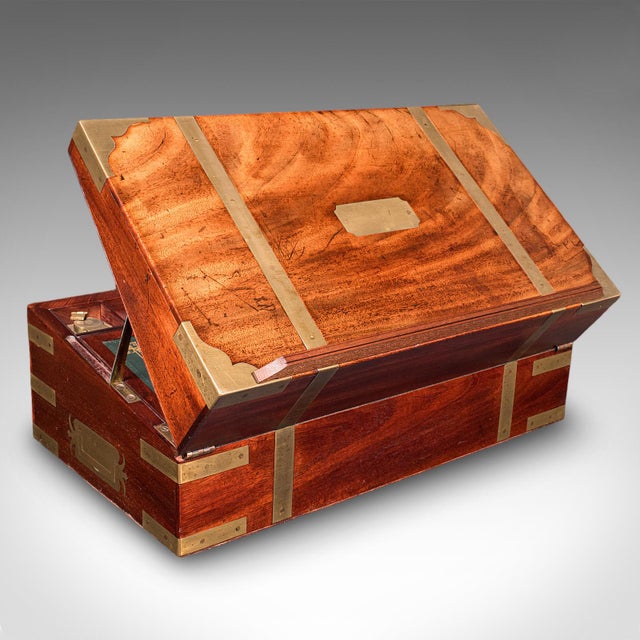 Victorian Antique Campaign Writing Slope, English Correspondence Box, Book Rest, Victorian For Sale - Image 3 of 12