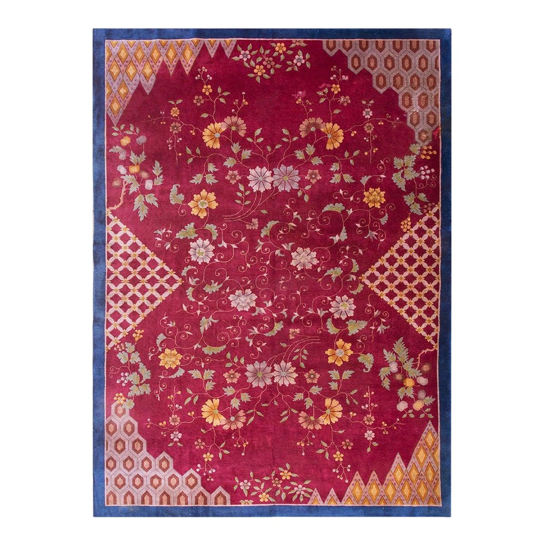 1920s Red Floral Modern Antique Chinese Art Deco Rug 10'x 13' 6 ...