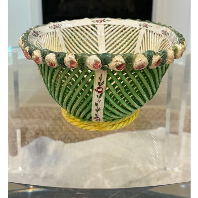 Mid 20th Century Large Scale Vintage Italian Majolica Openwork Bowl / Basket Centerpiece For Sale - Image 5 of 15
