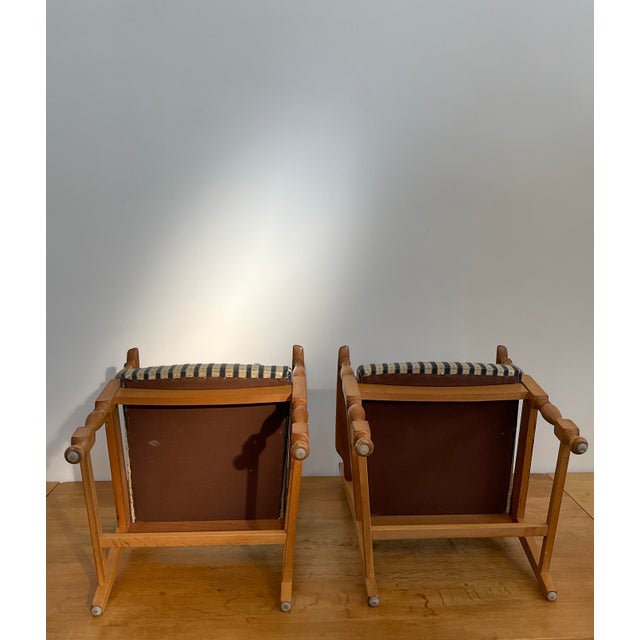 Pair of Mid-Century Scandinavian Modern Beech Lounge Chairs in Striped Upholstery For Sale - Image 16 of 17