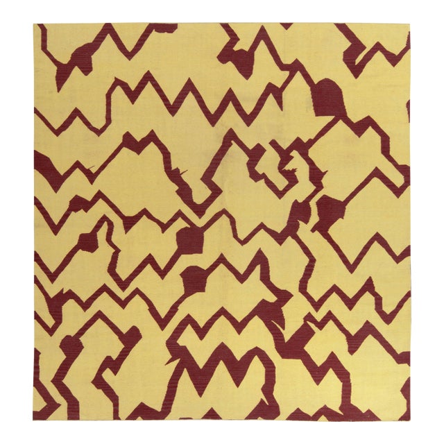 Contemporary Dhurrie Flatweave, Yellow, Maroon Geometric Pattern by Rug & Kilim For Sale