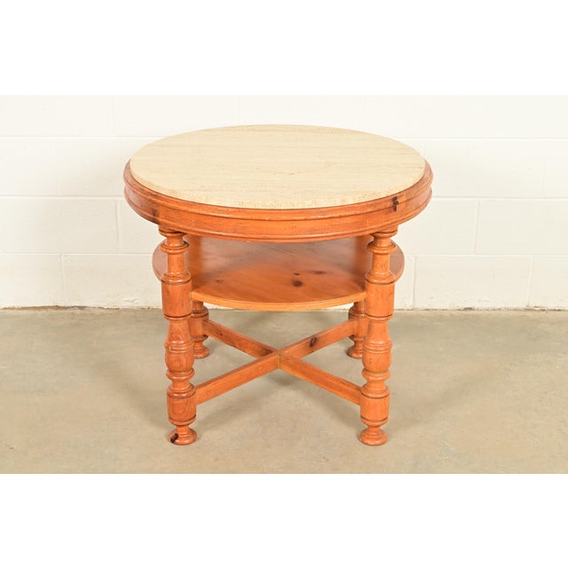 Baker Furniture Italian Provincial Pine and Travertine Top Tea Table or Center Table For Sale - Image 12 of 12