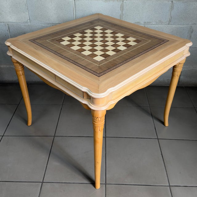 Vintage Light Wood Inlaid Game Table For Sale - Image 12 of 12