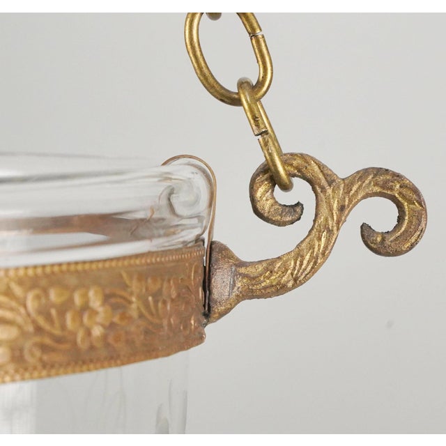 Antique 12.5 In. Clear Etched Crystal Bell Jar Pendant Light For Sale - Image 4 of 14