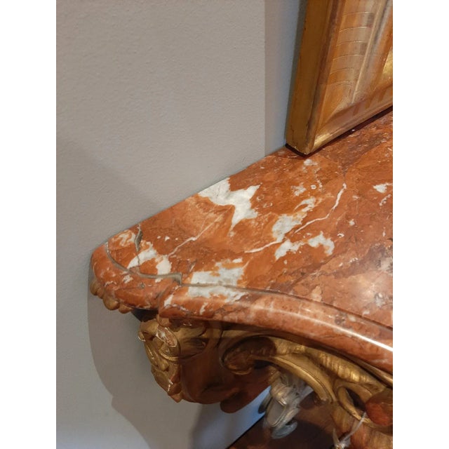 19th Century Gilt Wood Rococo Console Table with Red Marble Top For Sale - Image 5 of 11