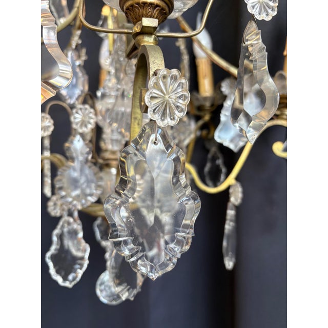 Louis XV Style 6-Arm Chandelier with Glass and Gilded Bronze Pendants, 1920s For Sale - Image 10 of 17