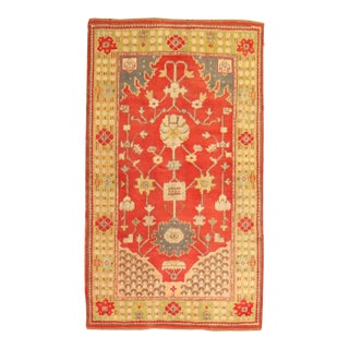 Early 21st Century Bright Red Green Turkish Oushak Accent Size Rug - 3'11" x 6'3" For Sale