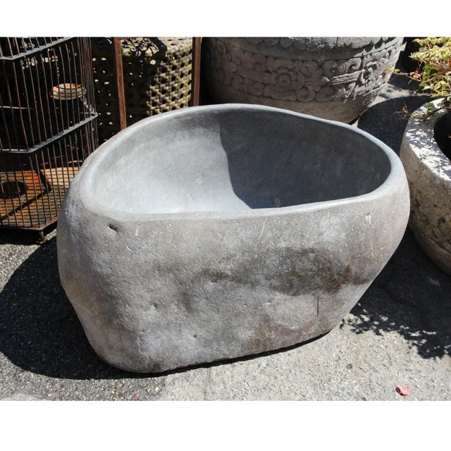 Contemporary Vintage Outdoor Organic Modern River Rock Boulder Bowl For Sale - Image 3 of 3