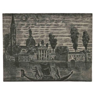 Gianpaolo Berto, Gondoliers in Venice, Etching, 1974 For Sale