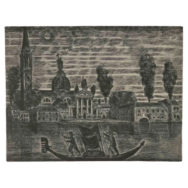 Gianpaolo Berto, Gondoliers in Venice, Etching, 1974 For Sale