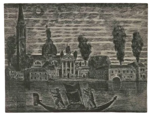 Gianpaolo Berto, Gondoliers in Venice, Etching, 1974