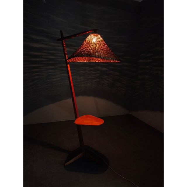 Mid-Century Modern Floor Lamp with Rattan Shade, Czechoslovakia, 1960s For Sale - Image 15 of 16