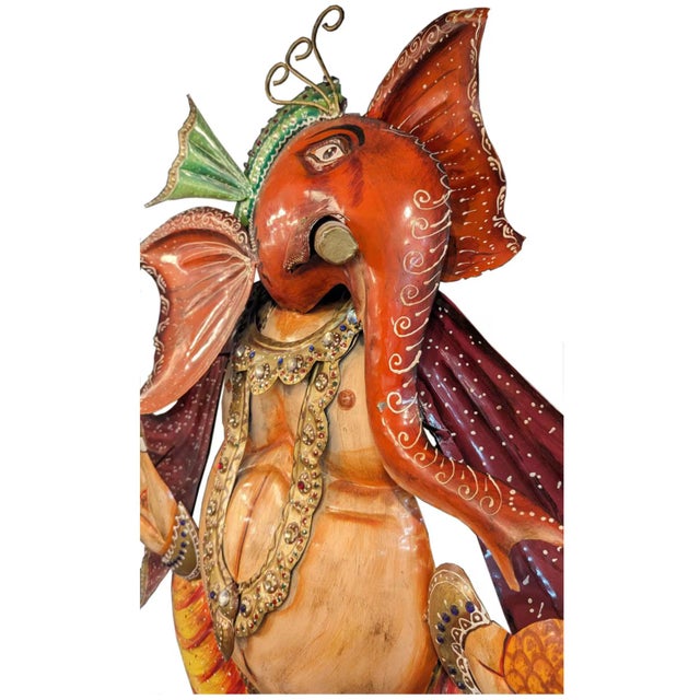 Far Pavilions Vintage Large Ganesha Metal Wall Art | 36" Hand Painted Ganpati Sculpture | Indian Spiritual Home Decor For Sale - Image 4 of 5