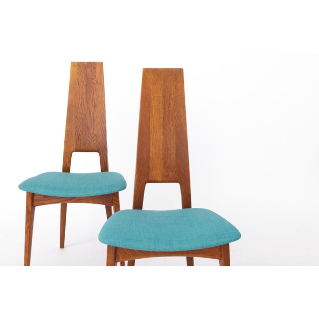 1960s Vintage German Dining Chairs in Oak and Turquoise Upholstery by Ernst Martin Dettinger for Veil, 1960s, Set of 2 For Sale - Image 5 of 12