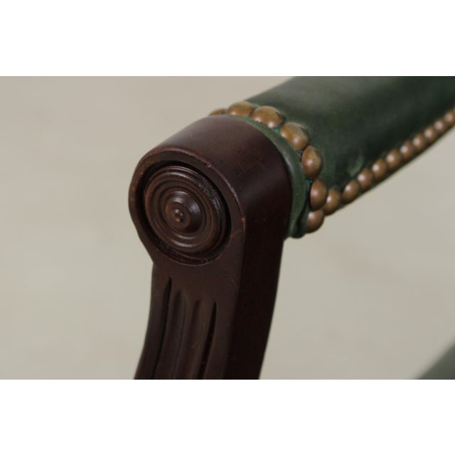 Vintage Green Leather Mahogany Swivel Desk Chair For Sale - Image 12 of 13
