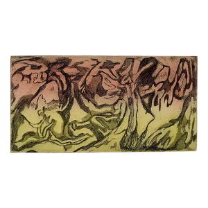 Vintage 1979 Pink & Green Abstract Etching