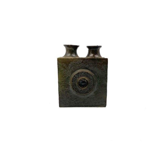 Dark Green Brutalist Ceramic Vase, Italy 1980s For Sale - Image 6 of 12