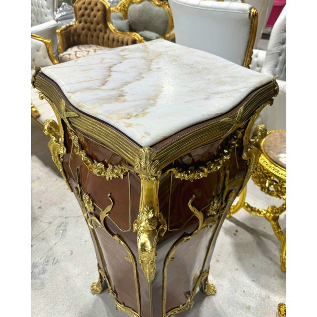Rococo Style Pedestal Column With Elegant White Marble Top For Sale - Image 11 of 13