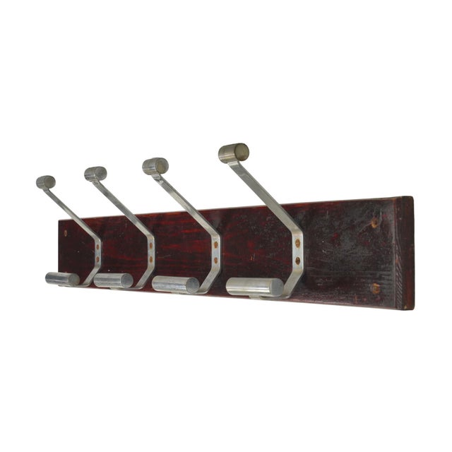 Traditional Vintage European 33.5 In. Four Hook Wood Wall Rack For Sale - Image 3 of 10