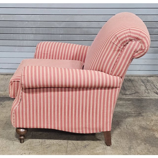 Wood Late 20th Century Bloomingdale's Brownstone East Armchair and Matching Ottoman and Throw Pillows For Sale - Image 7 of 15