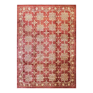 8x11 Red Ivory Floral Lattice Hand-Knotted Wool Rug For Sale