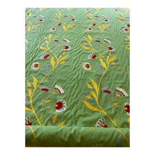 1990s Green Embroidered Fabric With Flowers and Leaves For Sale