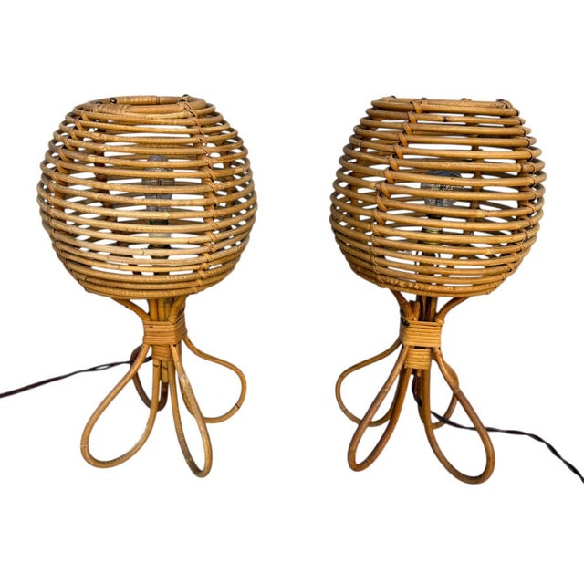Mid-Century French Rattan and Wicker Table Lamps by Louis Sognot, 1960s, Set of 2 For Sale - Image 16 of 18