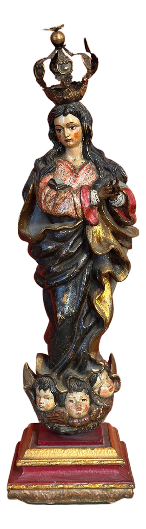 Spanish School Conception in Polychrome Wood with Silver Crown, 18th