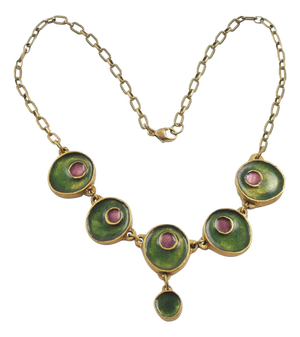 Gilded Bronze Choker Necklace with Green and Purple Enamel