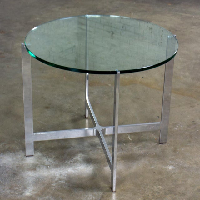 Silver Mid to Late 20th Century MCM to Modern End or Side Table Polished Solid Aluminum Base & Round Glass Top For Sale - Image 8 of 18