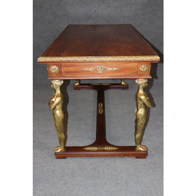 Antique French Empire Style Bronze Mounted Figural Partners Desk For Sale - Image 9 of 10