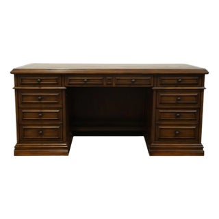 Sligh Furniture Solid Pecan Italian Provincial 65" Executive Desk W. Tooled Leather Top For Sale