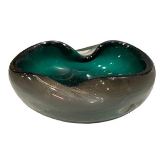 Mid 20th Century Green Ashtray or Catchall Art Glass in the Manner of Murano For Sale