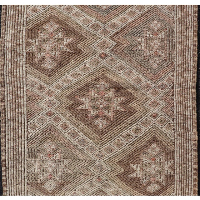 Vintage Turkish Kilim Rug With Diamond Medallions in Taupe, Ivory, and Cocoa For Sale - Image 4 of 11