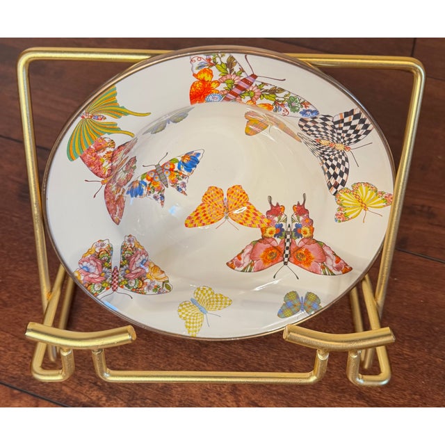 Colorful butterfly enamel dish with signature MacKenzie-Childs charm. Whimsical MacKenzie-Childs enamel metal dish...