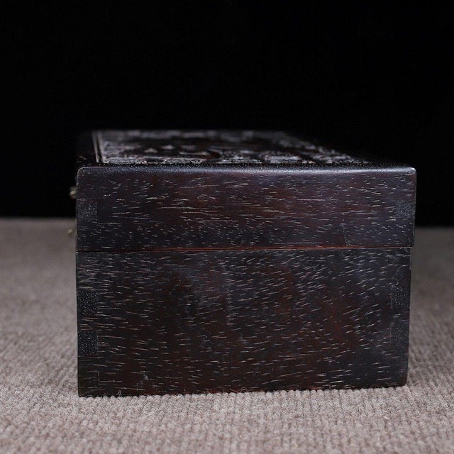 Wood Vintage Chinese Carved Hardwood "Hundred Blessings" Box With Brass Latch - Scholar's Box For Sale - Image 7 of 9