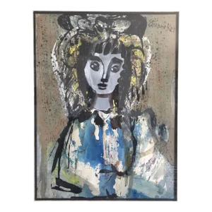 Etienne Ret "La Belle Fille" Large Mid Century French Painting Portrait of a Beautiful Girl
