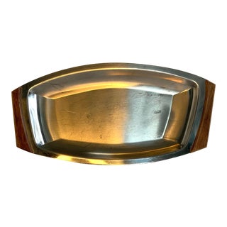 Mid-Century Modern Danish Lundtofte Stainless Steel Tray With Rosewood Handles For Sale