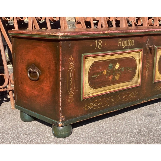Pine Trunk or Blanket Chest in Original Decorative Paint For Sale - Image 4 of 16