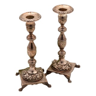 Silver Candlesticks with Turned and Engraved Stems, Set of 2 For Sale