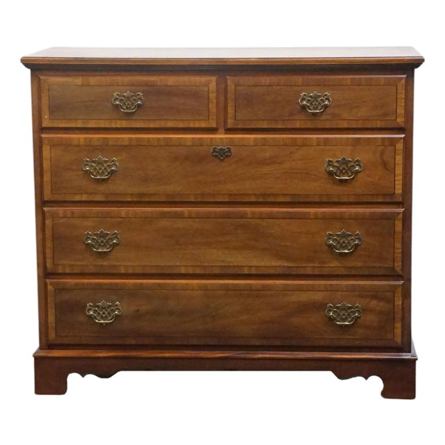 Stanley Furniture Stoneleigh Collection Solid Banded Mahogany 46" Five Drawer Chest 8713-01 For Sale