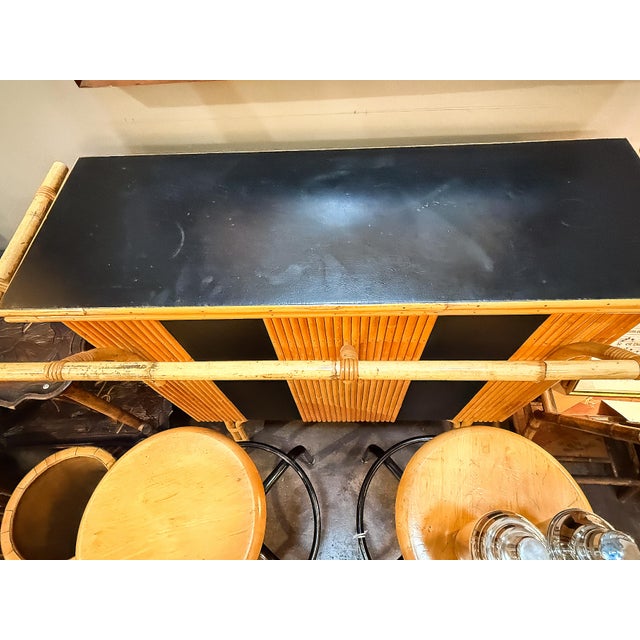 French Mid-Century Modern Tiki Drinks or Cocktail Bar or Console Table of Rattan For Sale - Image 10 of 10