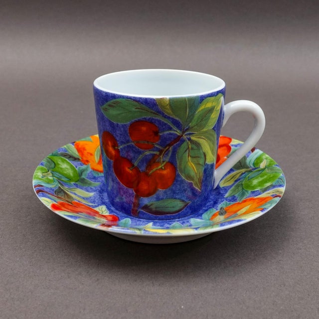 Mid 20th Century Laure Japy Paris Limoges Jardin Bleu Fruit Demitasse Cup & Saucer Set- 14 Pieces For Sale - Image 4 of 9